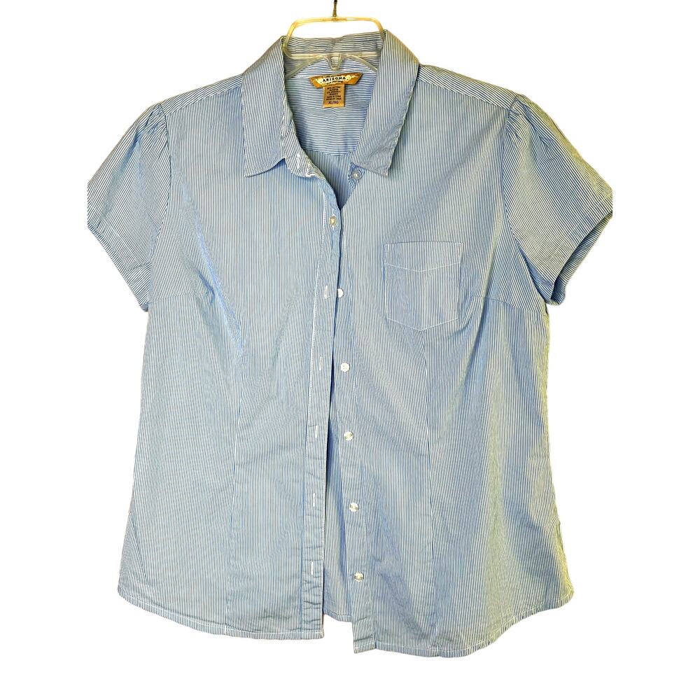 EUC Arizona Jean Company women's button up blue/white pinstripe shirt, size XL
